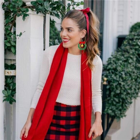 Christmas Earrings for Women - Bow, Wreath, and Long Tassel - Picture 4 of 8